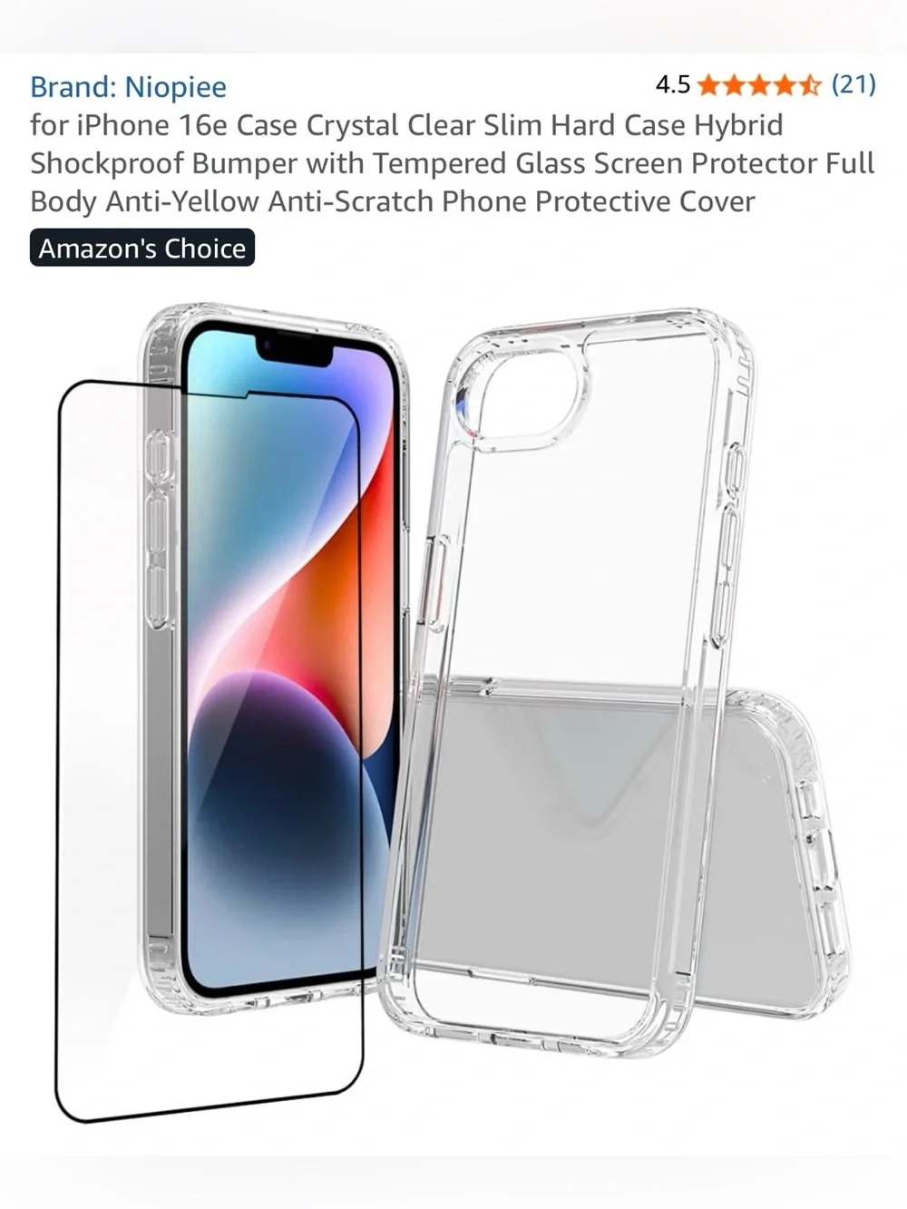 Clear Slim Hybrid Case with Tempered Glass Screen Protector - Transparent IP 16e